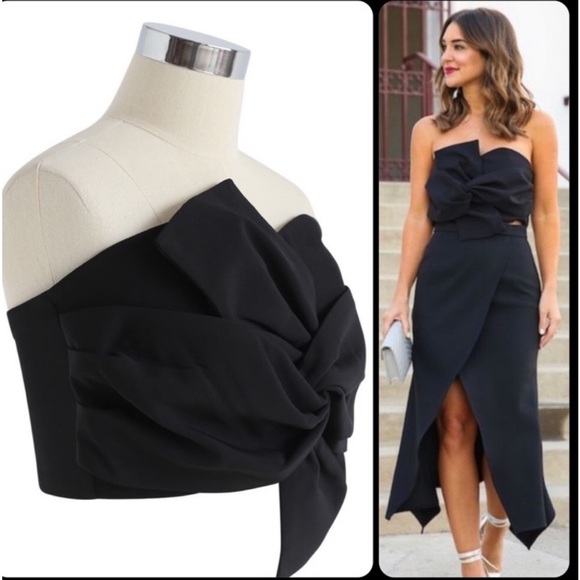 Chicwish | Womens Black Strapless Twisted Sweet Knot Bustier Top - Size S - Picture 4 of 12